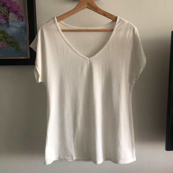 Pima Cotton V-Neck White Tee / Small (loose-fit) / White / Artisinal - Picture 1 of 3